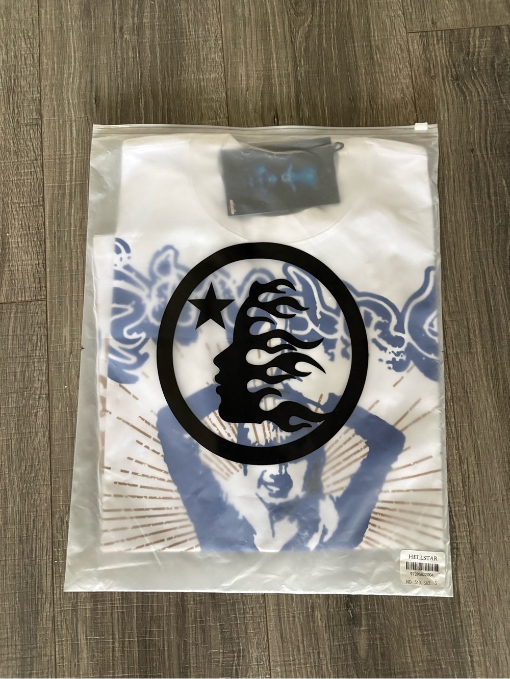 Hellstar White Short-Sleeve Graphic Tee with Blue Print